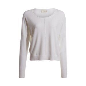 RIELLE Women's Long Sleeve Rolled Neckline Top Size L/XL In Off-White